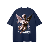 Navy blue T-shirt with angel wings graphic from Angel Wings Fndmntls Green Graphic Tee collection
