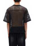 Eternal Bonds Boxy Net Bird Mesh Tee black mesh short-sleeved shirt in inch and cm sizes