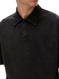 Black collared heavyweight snow-washed polo t-shirt with Bird Emblem for men