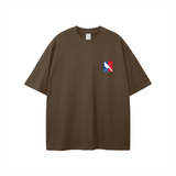Brown T-shirt with NBA logo graphic and bird logo, available in various inch sizes
