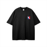 Black T-shirt with NBA logo graphic and bird logo design displayed in inches or centimeters