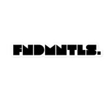 Large FNDMNTLS. bubble-free sticker with sharp black typography and smooth white trim, ideal for collectors and creative decoration.
