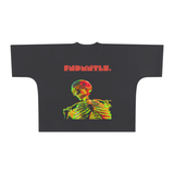 Black skeleton graphic tee with cut boxy pattern, size inches and centimeters