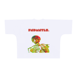 White T-shirt with skeleton graphic in a pattern cut boxy style, size 20 inch