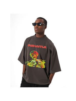 Unisex oversized boxy cut graphic t-shirt with colorful skeleton print and "IM DEAD" text, made from thick 100% cotton for casual comfort.