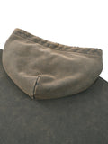 Rear hood detail of the Frayed-Hem Hoodie - Vintage Washed in charcoal, highlighting the washed fabric and seam work.