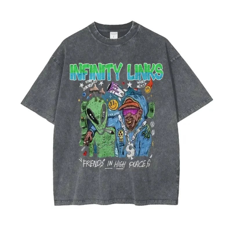 Infinity Links Aliens Oversize Snow Washed Graphic T-Shirt - Heretic - s Streetwear - 100% Cotton Shirt - Artisanal T-shirt -  product_type