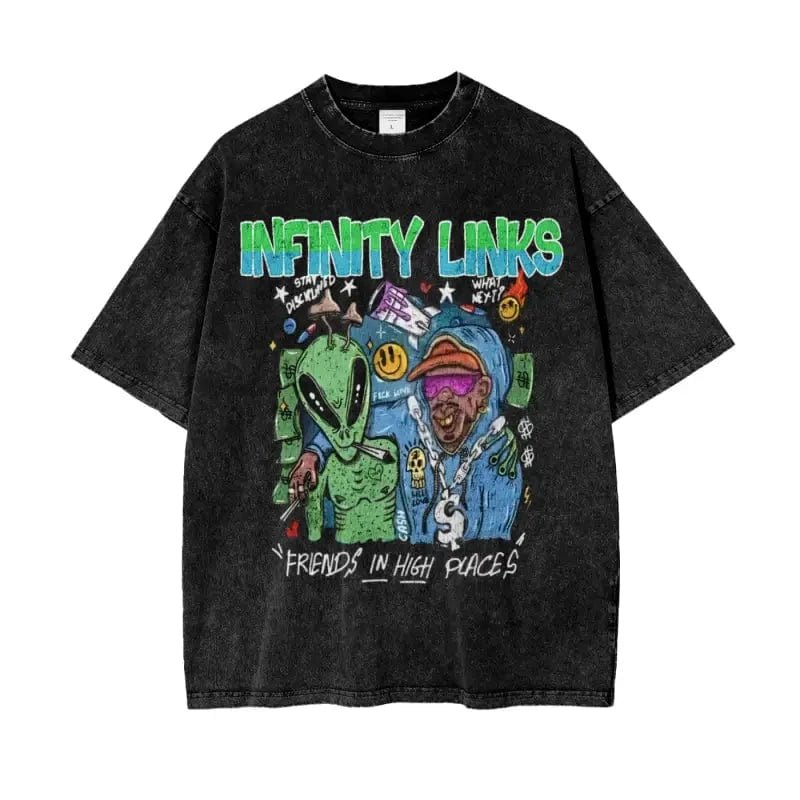 Infinity Links Aliens Oversize Snow Washed Graphic T-Shirt - Heretic - s Streetwear - 100% Cotton Shirt - Artisanal T-shirt -  product_type