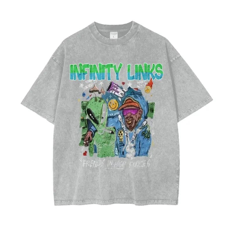 Infinity Links Aliens Oversize Snow Washed Graphic T-Shirt - Heretic - s Streetwear - 100% Cotton Shirt - Artisanal T-shirt -  product_type