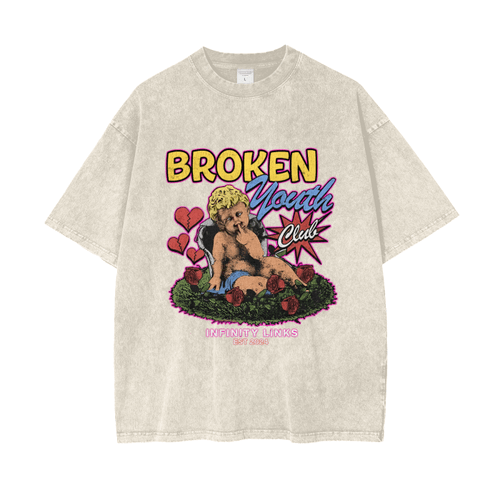Infinity Links Broken Youth Oversize Snow Washed Graphic T-Shirt - Heretic - s Streetwear - 100% Cotton Shirt - Casual Streetwear -  product_type