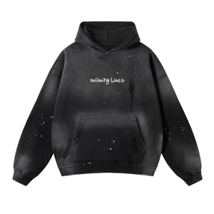 Vintage Wash Frayed Fleece Hoodie - 360 GSM - Black / S