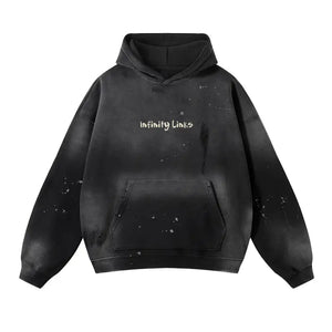 Vintage Wash Frayed Fleece Hoodie - 360 GSM - Black / S