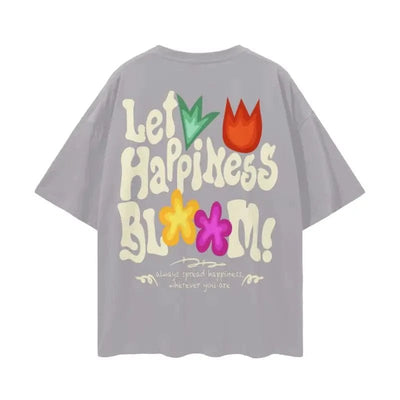 Infinity Links Let Happiness Bloom Oversize Deep Drop Shoulder Tee - 190 GSM - Heretic - s Streetwear - Boxy Fit - Casual Fashion -  product_type