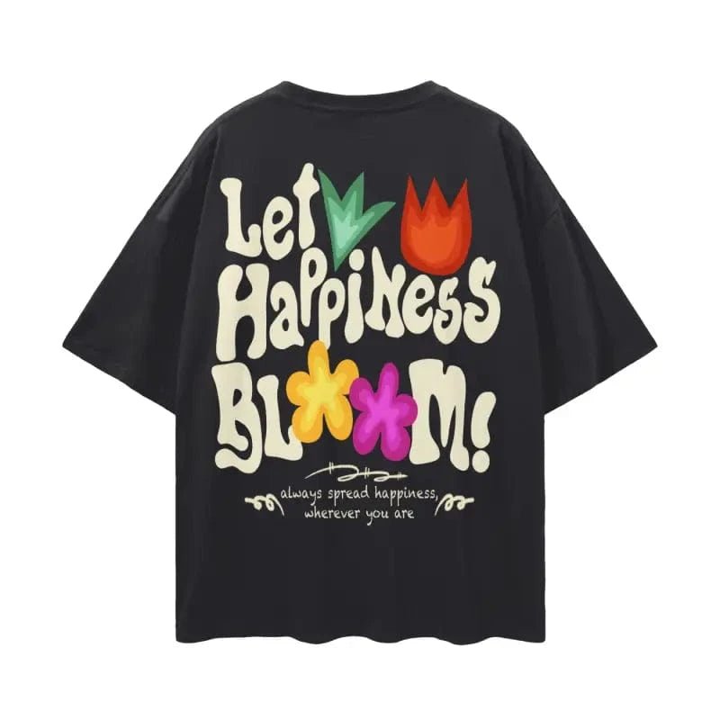 Infinity Links Let Happiness Bloom Oversize Deep Drop Shoulder Tee - 190 GSM - Heretic - s Streetwear - Boxy Fit - Casual Fashion -  product_type