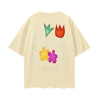 Infinity Links Let Happiness Bloom Oversize Deep Drop Shoulder Tee - 190 GSM - Heretic - s Streetwear - Boxy Fit