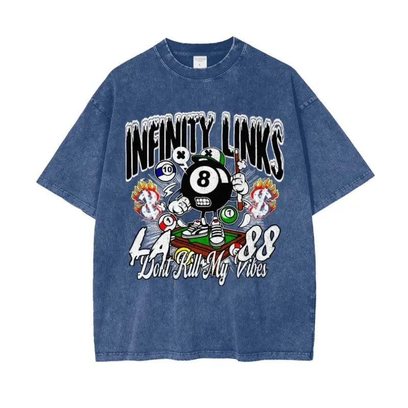 Infinity Links Vibes Oversize Snow Washed Graphic T-shirt - Heretic - s Streetwear - Cotton T-shirt - graphic T-shirt -  product_type