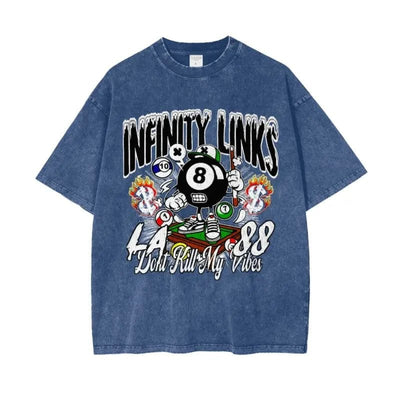 Infinity Links Vibes Oversize Snow Washed Graphic T-shirt - Heretic - s Streetwear - Cotton T-shirt - graphic T-shirt -  product_type