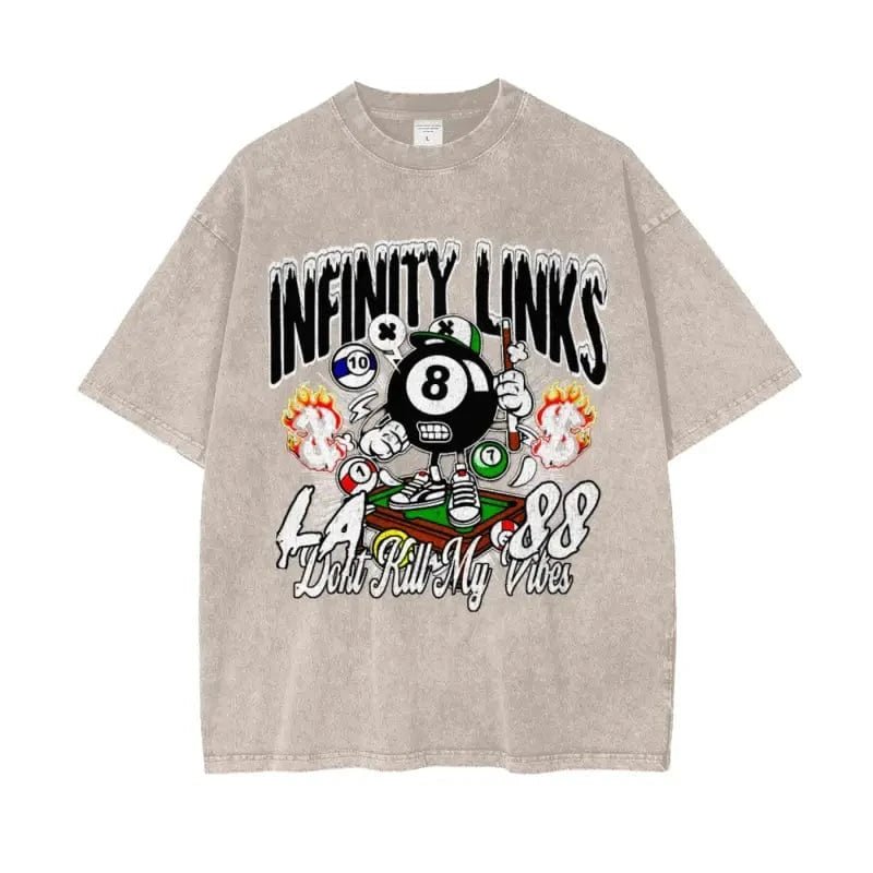Infinity Links Vibes Oversize Snow Washed Graphic T-shirt - Heretic - s Streetwear - Cotton T-shirt - graphic T-shirt -  product_type