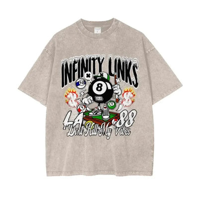 Infinity Links Vibes Oversize Snow Washed Graphic T-shirt - Heretic - s Streetwear - Cotton T-shirt - graphic T-shirt -  product_type