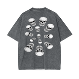 Nephilim oversize black graphic tee with snow wash finish and skull print design on back, loose fit unisex short sleeve cotton shirt