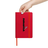 Red Hardcover Bound Notebook with FNDMNTLS logo and elastic band, ideal for journaling, note-taking, and daily planning.