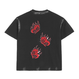 Black Rositas Butterfly Hand Brushed Graphic T-shirt with three red flaming butterfly designs on the back, unisex, made of 100% premium cotton with a relaxed fit.